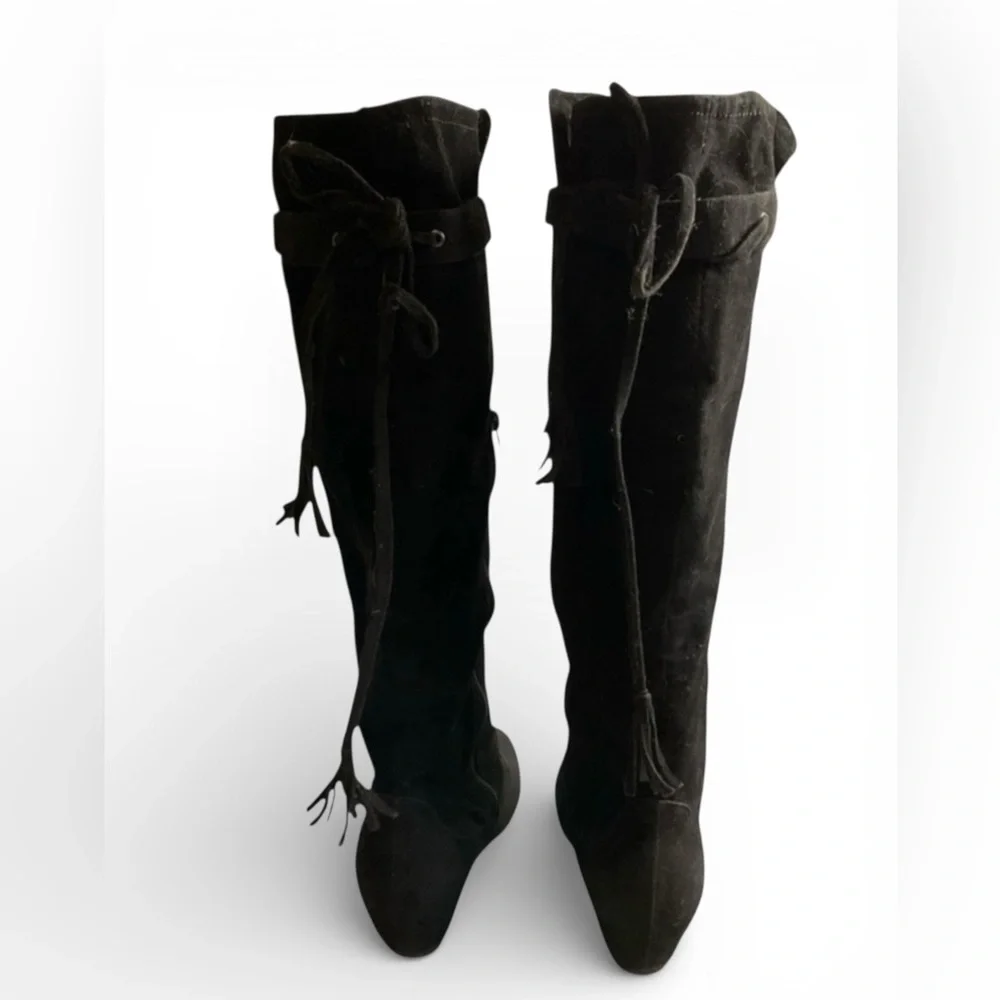 Sleek Black Suede Knee High hidden heel Women's Boots EPOC Size 10